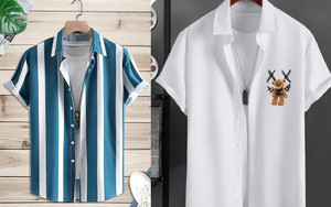 BURRMELLOW Men Striped Casual Blue, White Shirt