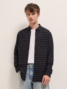 THE BEAR HOUSE Men Striped Casual Black Shirt