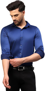 DEEMOON Men Solid Formal Light Blue Shirt