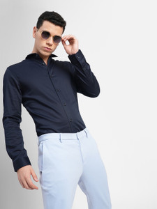 JACK & JONES Men Solid Formal Dark Blue Shirt