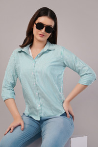 EVERSOFT FLOW Women Striped Casual Green Shirt