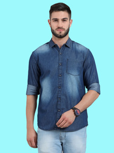 Regrowth Men Solid Casual Blue Shirt