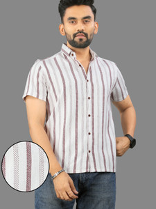 MILDIN Men Striped Casual White Shirt