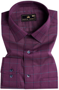 french crown Men Checkered Casual Purple Shirt