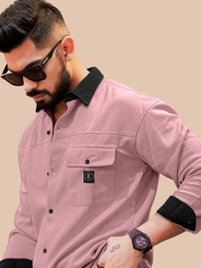 MANIAC Men Solid Casual Pink Shirt
