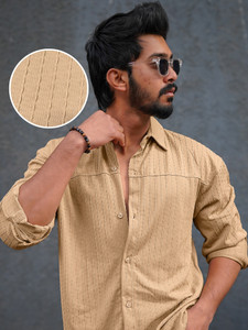 Jump Cuts Men Self Design Casual Beige Shirt