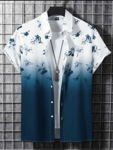 SHIVFORYOU Men Printed Casual Dark Blue Shirt