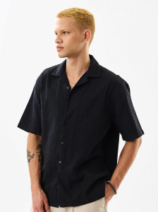 Snitch Men Self Design Casual Black Shirt
