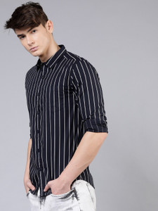 HKV FASHION Men Striped Casual Black Shirt