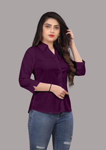 FASHIONYOURSTYLE महिलाओं के लिए सॉलिड फॉर्मल बैंगनी  शर्ट