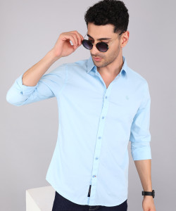 BEING HUMAN Men Solid Casual Blue Shirt