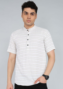 Paralians Men Striped Casual White Shirt