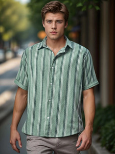 Buscott Men Self Design Casual Light Green Shirt