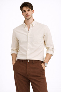 Xkind Men Solid Formal Beige Shirt