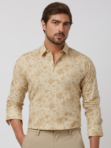 MUFTI Men Printed Casual Beige Shirt