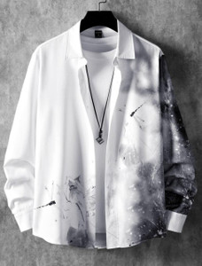 Zonly Men Printed Casual White Shirt