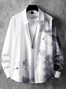 Zonly Men Printed Casual White Shirt