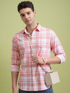 HIGHLANDER Men Checkered Casual Pink Shirt - Image 6