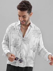 VD Looks Men Floral Print Casual Blue Shirt