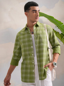 HIGHLANDER Men Checkered Formal Green, White Shirt