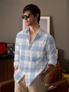 SHIRTZONE Men Light Blue Checkered Shirt - Image 5