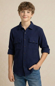 PROVOGUE Boys Self Design Casual Blue Shirt