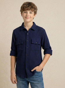 PROVOGUE Boys Self Design Casual Blue Shirt