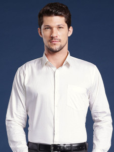 Hancock Men Solid Formal Cream Shirt