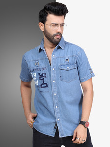 D Finish Men Printed Casual Blue Shirt