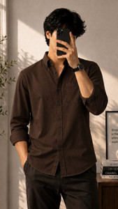 FNT Men Solid Brown Formal Shirt - Image 4