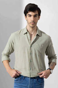 Gritstones Men Solid Casual Green Shirt
