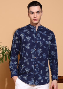 FUBAR Men Printed Casual Dark Blue Shirt