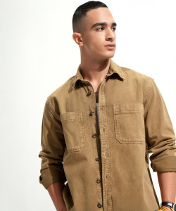 HIGHLANDER Men Washed Casual Khaki Shirt
