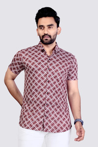sti Men Printed Casual Maroon Shirt