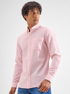HIGHLANDER Men Pink Striped Casual Shirt - Image 6