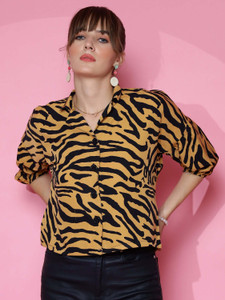 Honky Tonky Women Printed Casual Brown Shirt