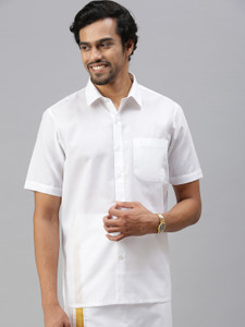 Ramraj Cotton Men Solid Casual White Shirt