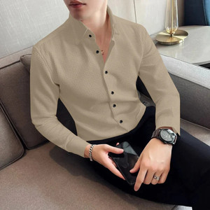 TYRELL Men Self Design Formal Cream Shirt