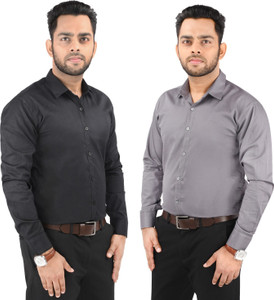 CRAFT HEAVEN Men Solid Casual Black, Grey Shirt