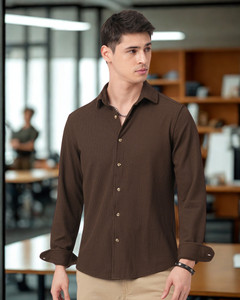 INDICLUB Men Self Design Formal Brown Shirt