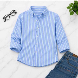 LITTLE iBBU Boys Striped Casual Blue Shirt