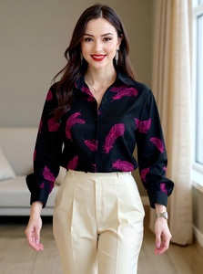 ELVORA Women Printed Casual Black Shirt