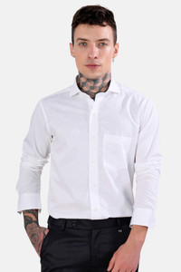 french crown Men Self Design Casual White Shirt