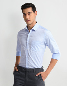 ARROW Men Checkered Formal Blue Shirt