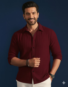 METRONAUT Men Self Design Casual Red Shirt