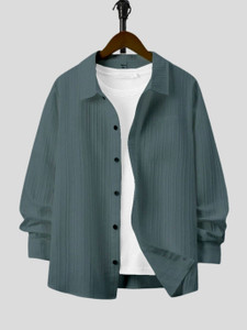 HaloMens Men Striped Casual Green Shirt