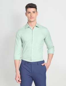ARROW Men Striped Formal Green Shirt
