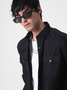 VASTRADO Men Solid Casual Black Shirt