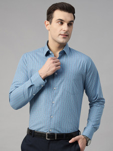Hancock Men Checkered Formal Blue Shirt
