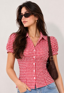 Femibazaar Women Checkered Casual Red, White Shirt